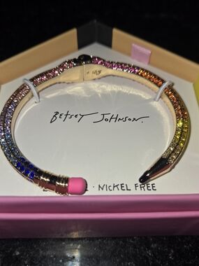Betsey Johnson Rainbow Crystal Pencil Bangle Bracelet - Multicolor